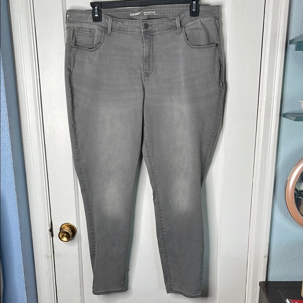 Old Navy 20 Rock Star Mid Rise Gray Skinny Jeans Stretch Plus Size Comfort